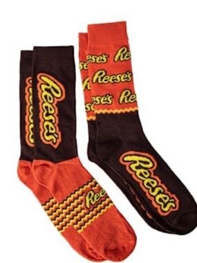 Men's (2 pairs) Novelty Crew Socks - Reese’s Orange & Brown